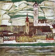 Stein on the Danube with Terraced Vineyards Egon Schiele